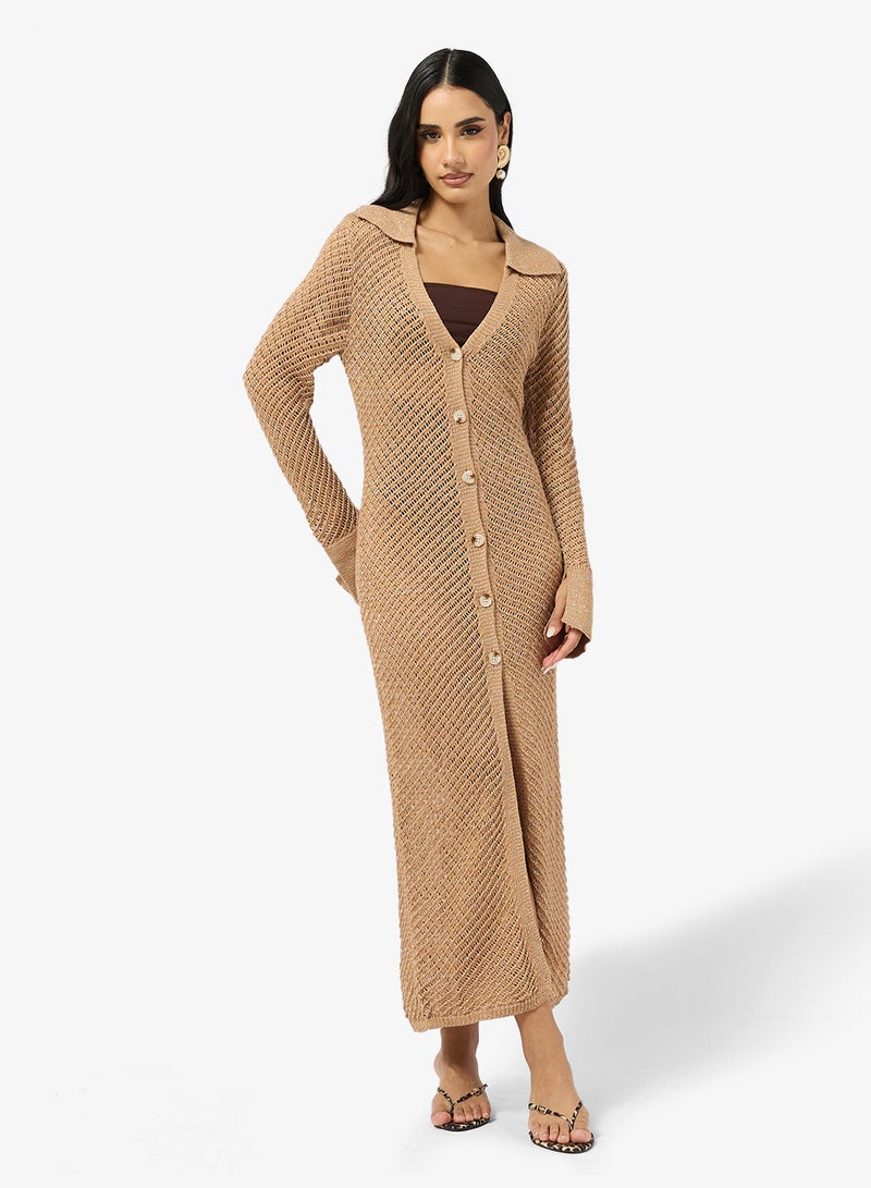 جينجر فستان شاطئ كروشيه بأزرار - Image 1